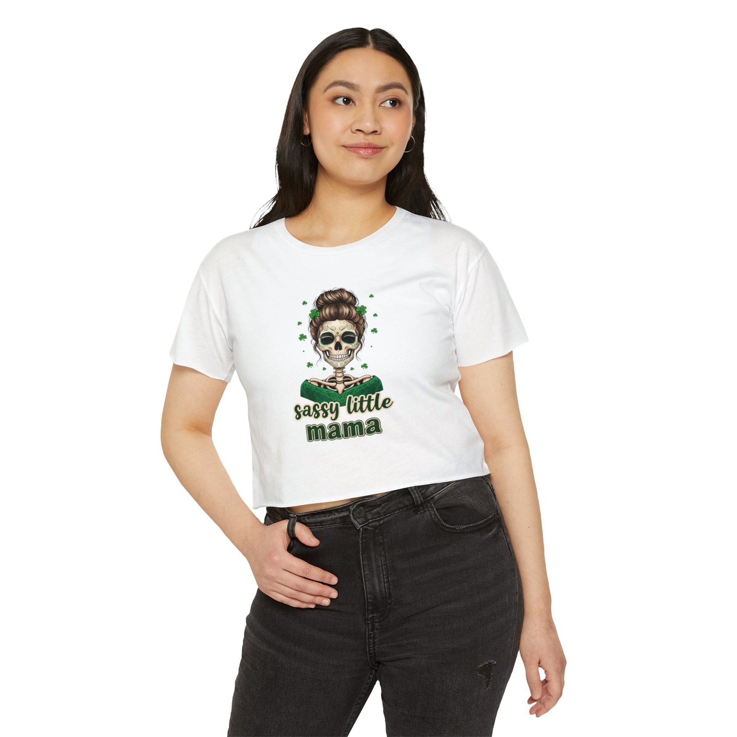 Sassy Little Mama skull illustration Crop Top | Día de los Muertos inspired