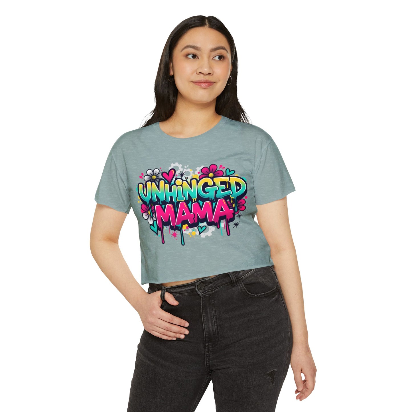 Unhinged Mama crop top | Graffiti mom design, colorful floral street art