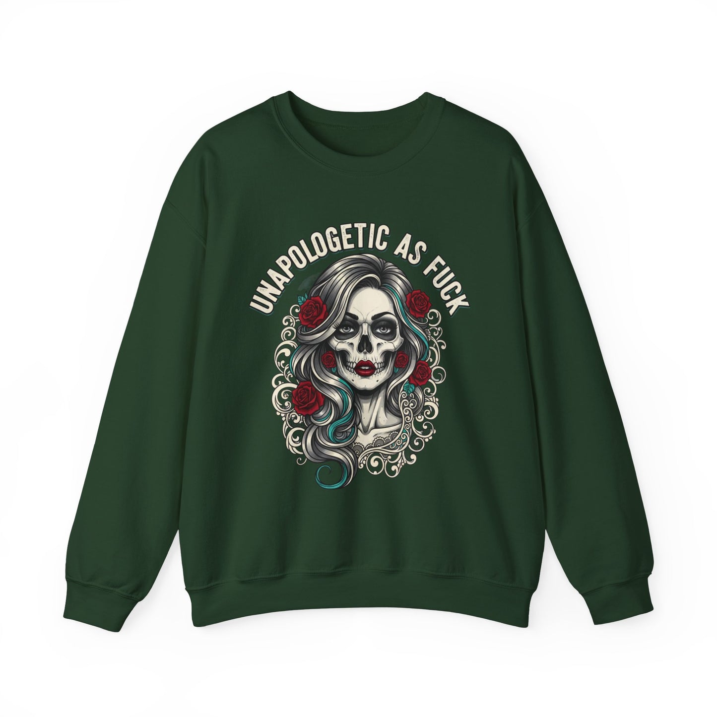 Unapologetic Skull Girl Crewneck Sweatshirt | Day of the Dead Floral Graphic