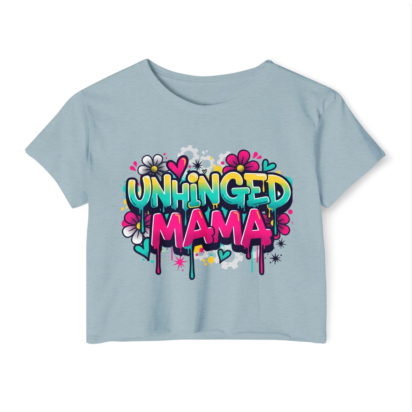 Unhinged Mama crop top | Graffiti mom design, colorful floral street art