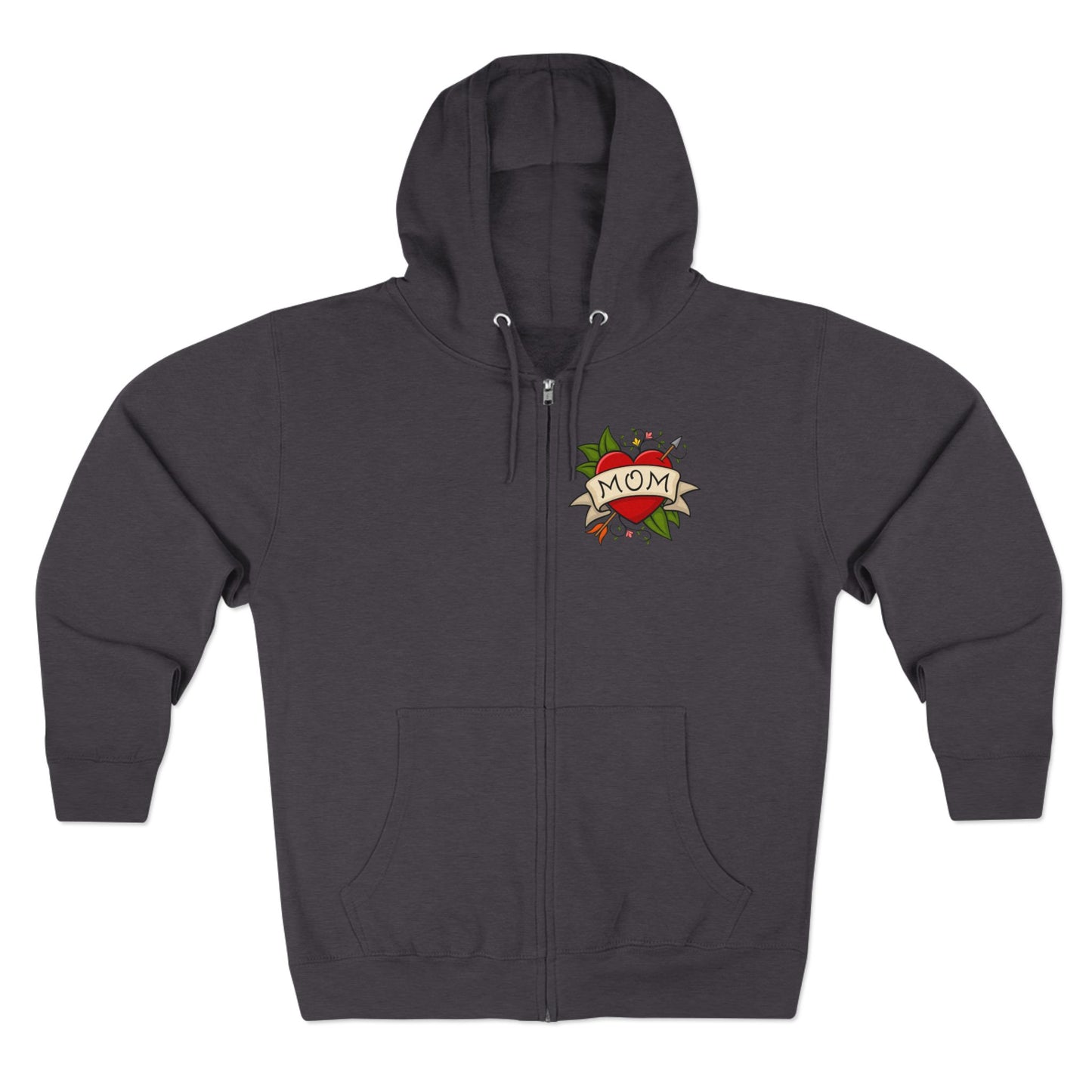 Mom Heart Tattoo Zip Hoodie | Retro Traditional Mom Tattoo Design