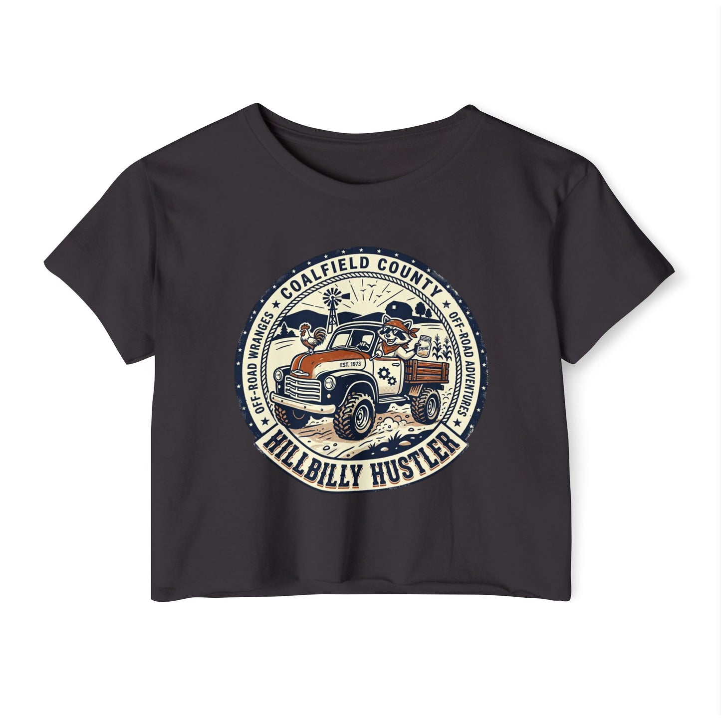 Hillbilly Hustler Truck Graphic Crop Top | Vintage Pickup, Country Offroad