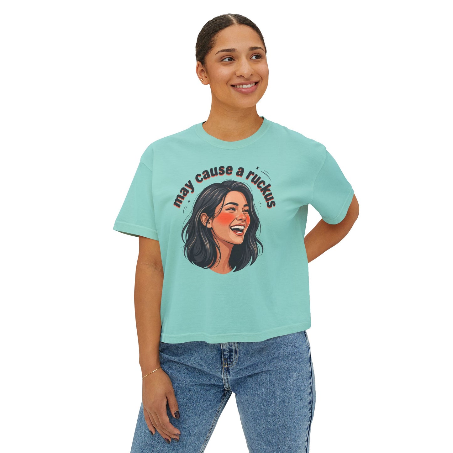 may cause a ruckus tee | laughing woman illustration