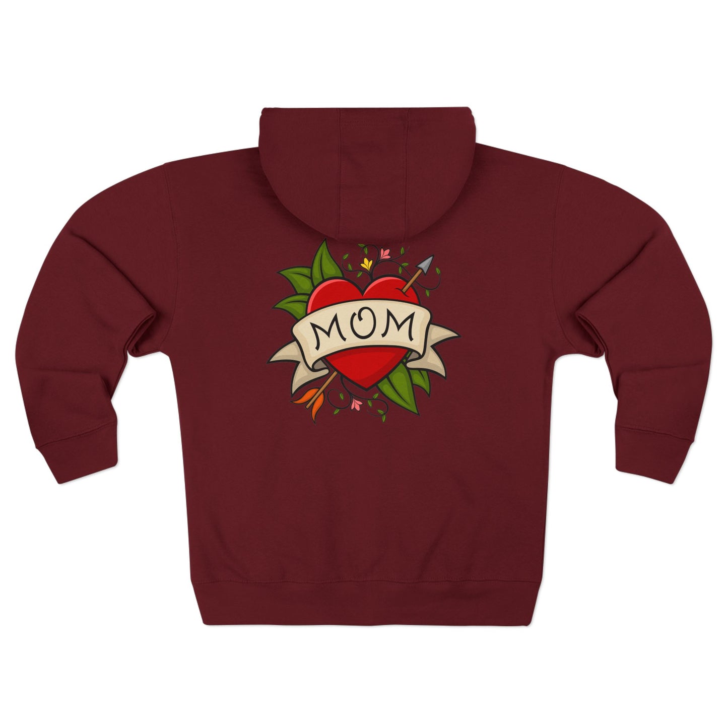 Mom Heart Tattoo Zip Hoodie | Retro Traditional Mom Tattoo Design