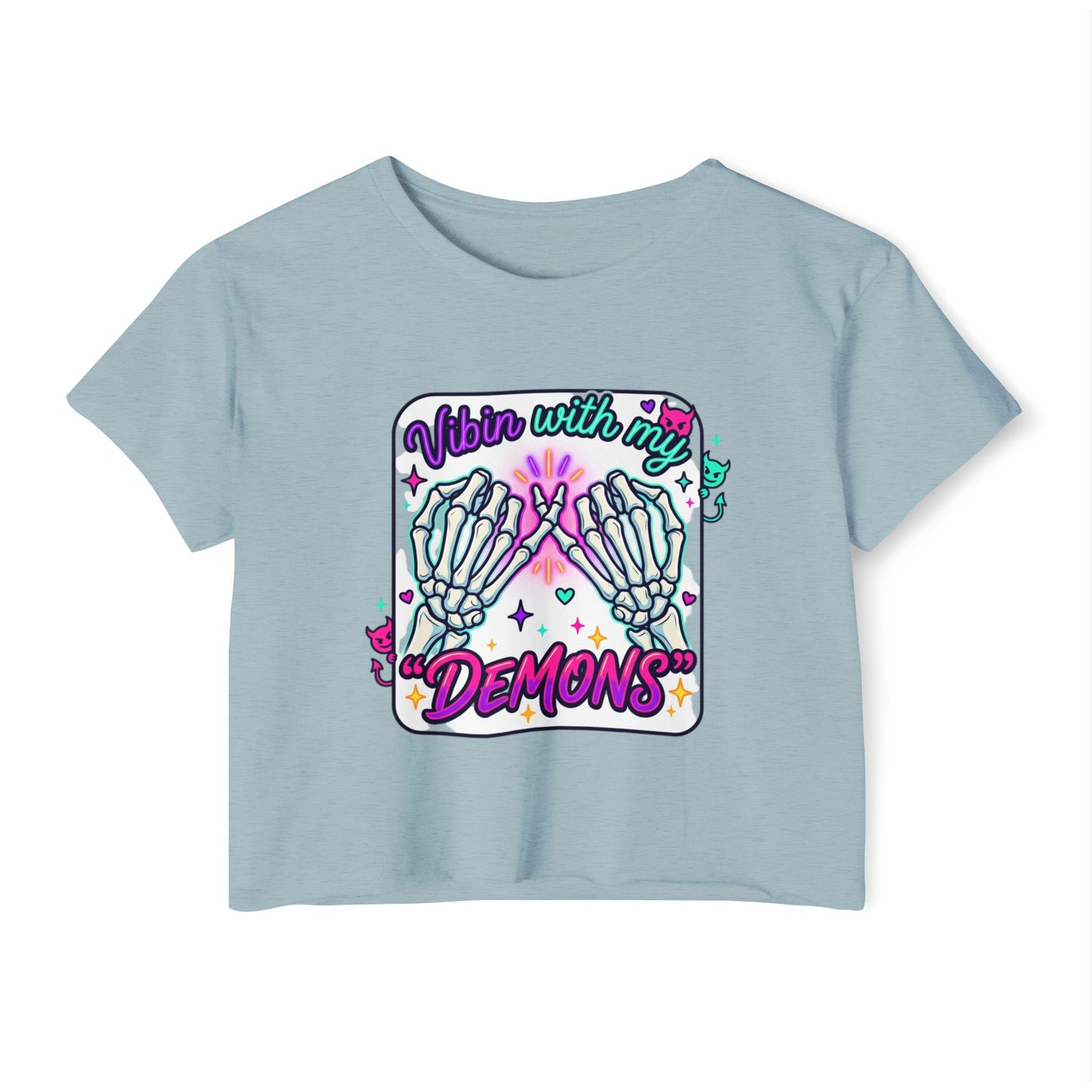 Vibin with My Demons Crop Top | Skeleton Hands Neon Cute Gothic