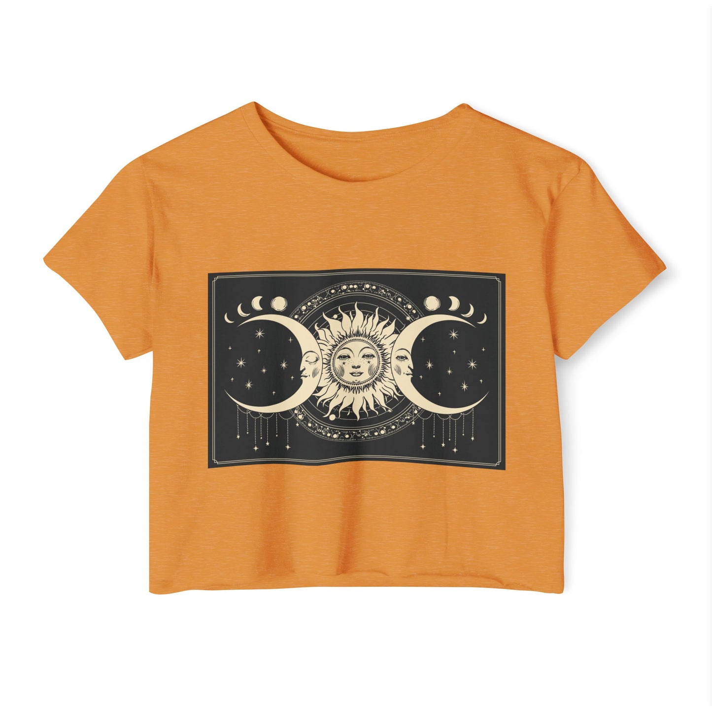 Celestial Sun & Moon Crop Top — Boho Festival Women's Tee
