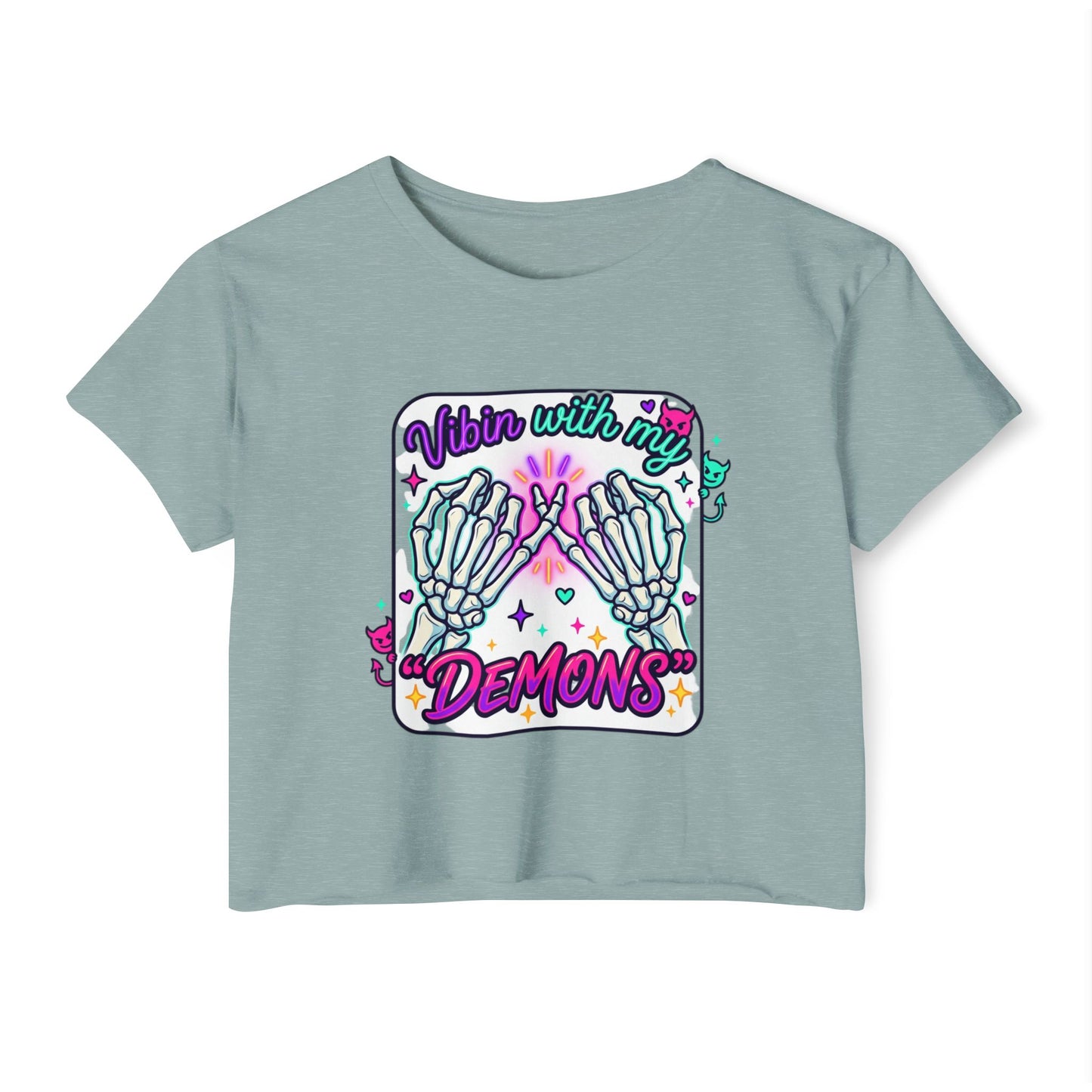 Vibin with My Demons Crop Top | Skeleton Hands Neon Cute Gothic