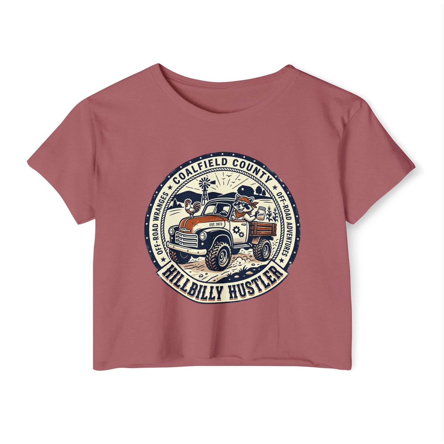 Hillbilly Hustler Truck Graphic Crop Top | Vintage Pickup, Country Offroad