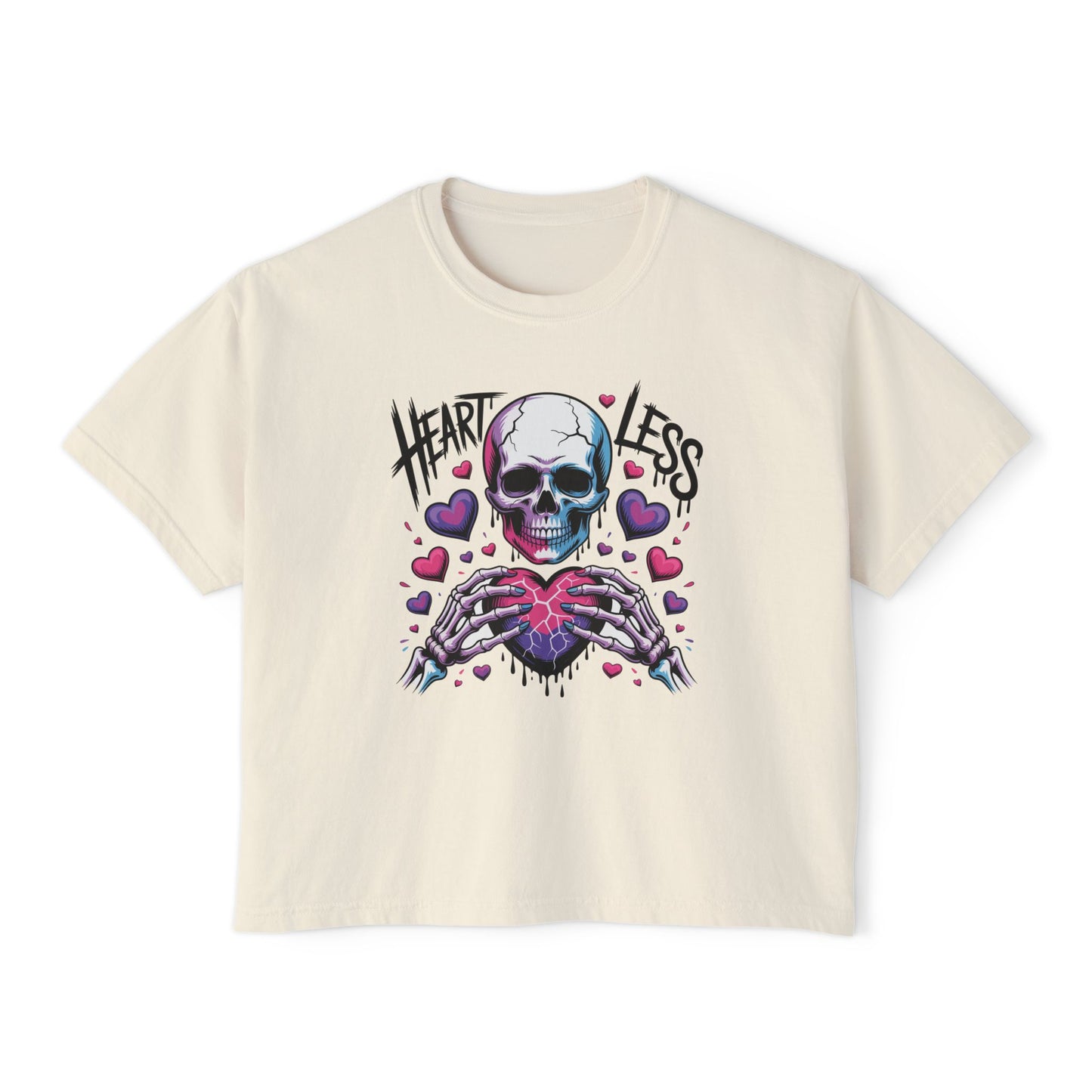 Heartless Skull Holding Heart T‑Shirt | Gothic Skull Tee, Pink Hearts Graphic