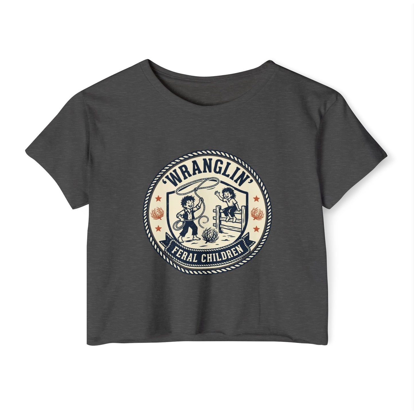 Wranglin' Feral Children Crop Top — Vintage Western Festival Tee