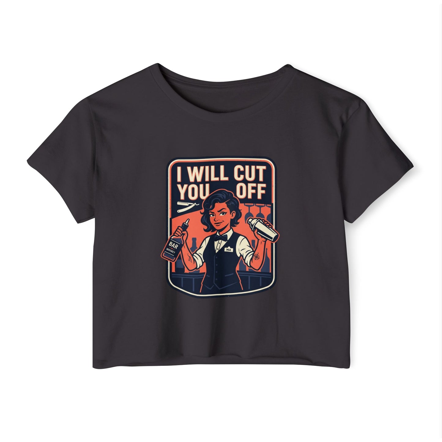 Women's Crop Top — 'I Will Cut You Off' Barber Shop Graphic