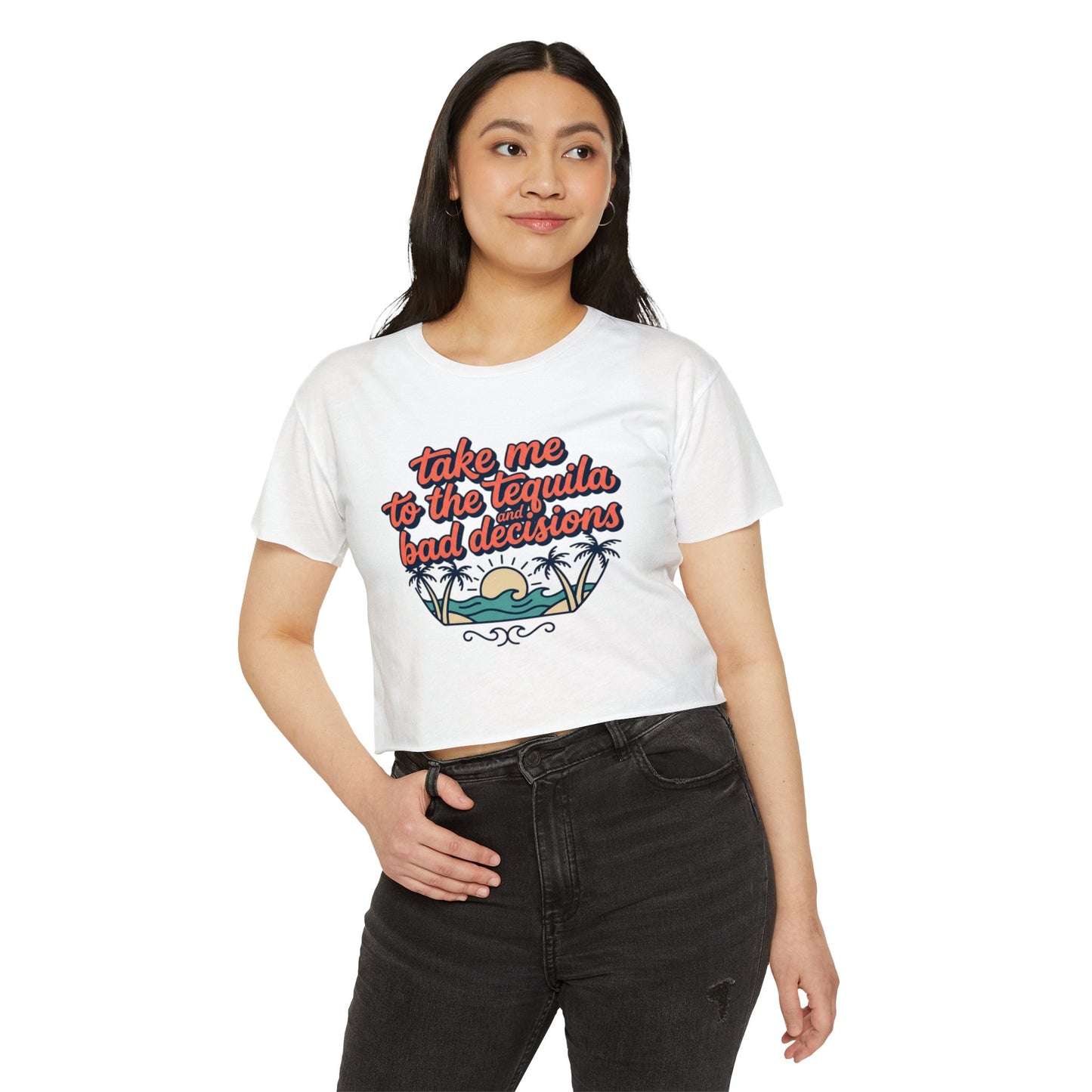 take me to the tequila bad decisions Crop Top | sunset palm beach design