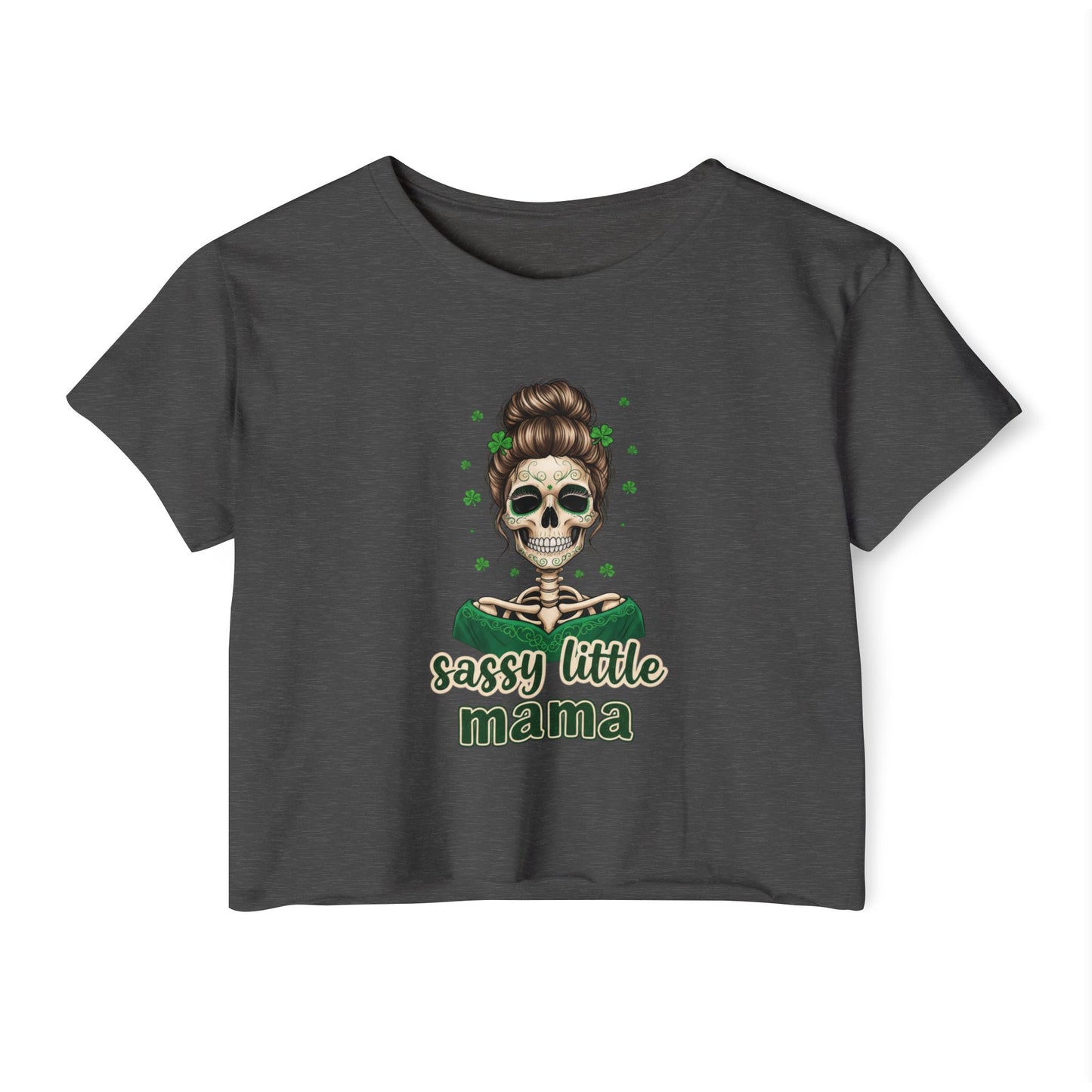 Sassy Little Mama skull illustration Crop Top | Día de los Muertos inspired