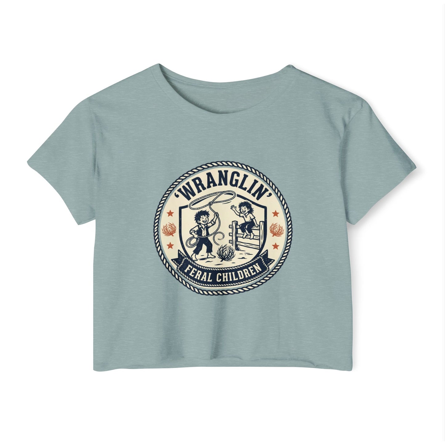 Wranglin' Feral Children Crop Top — Vintage Western Festival Tee