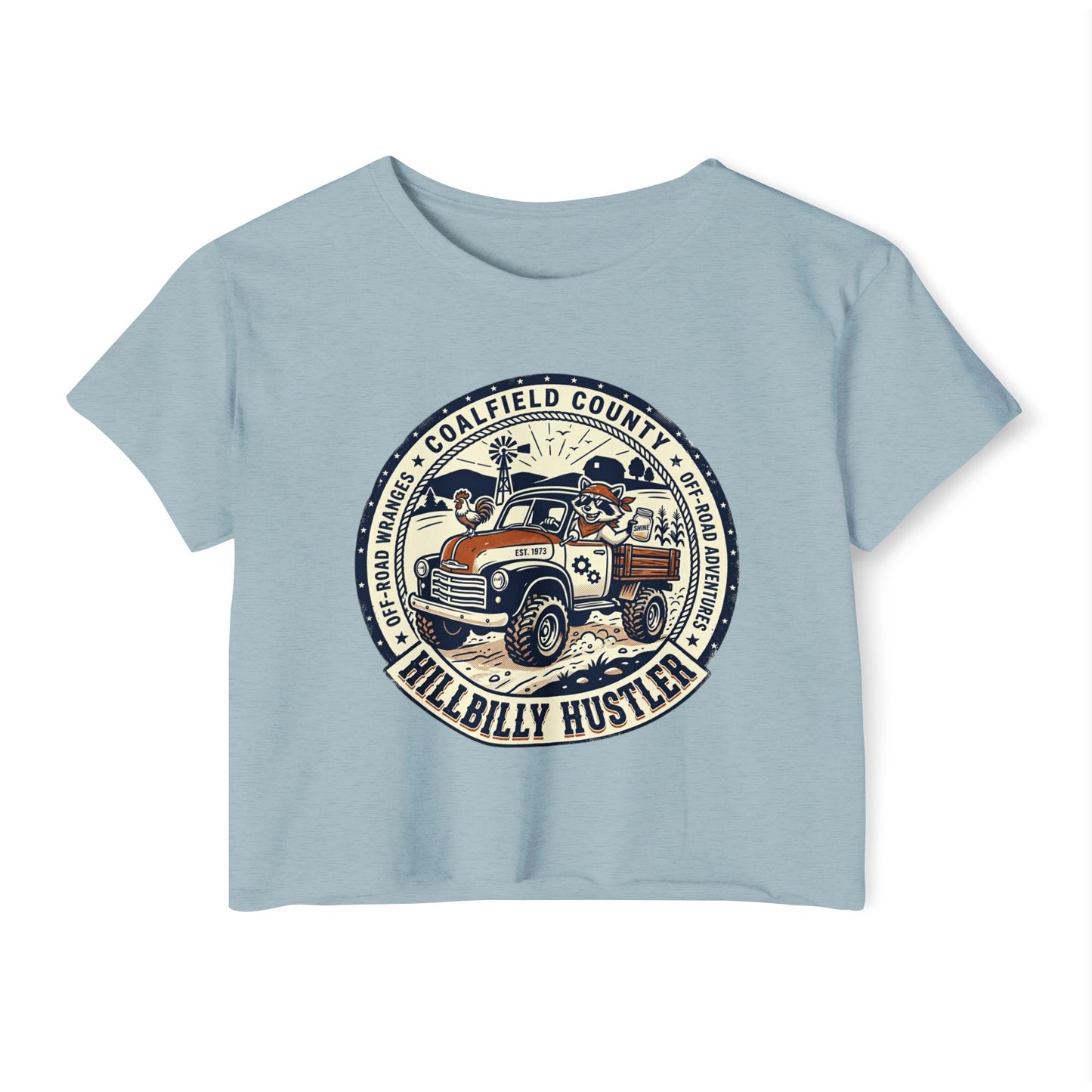 Hillbilly Hustler Truck Graphic Crop Top | Vintage Pickup, Country Offroad