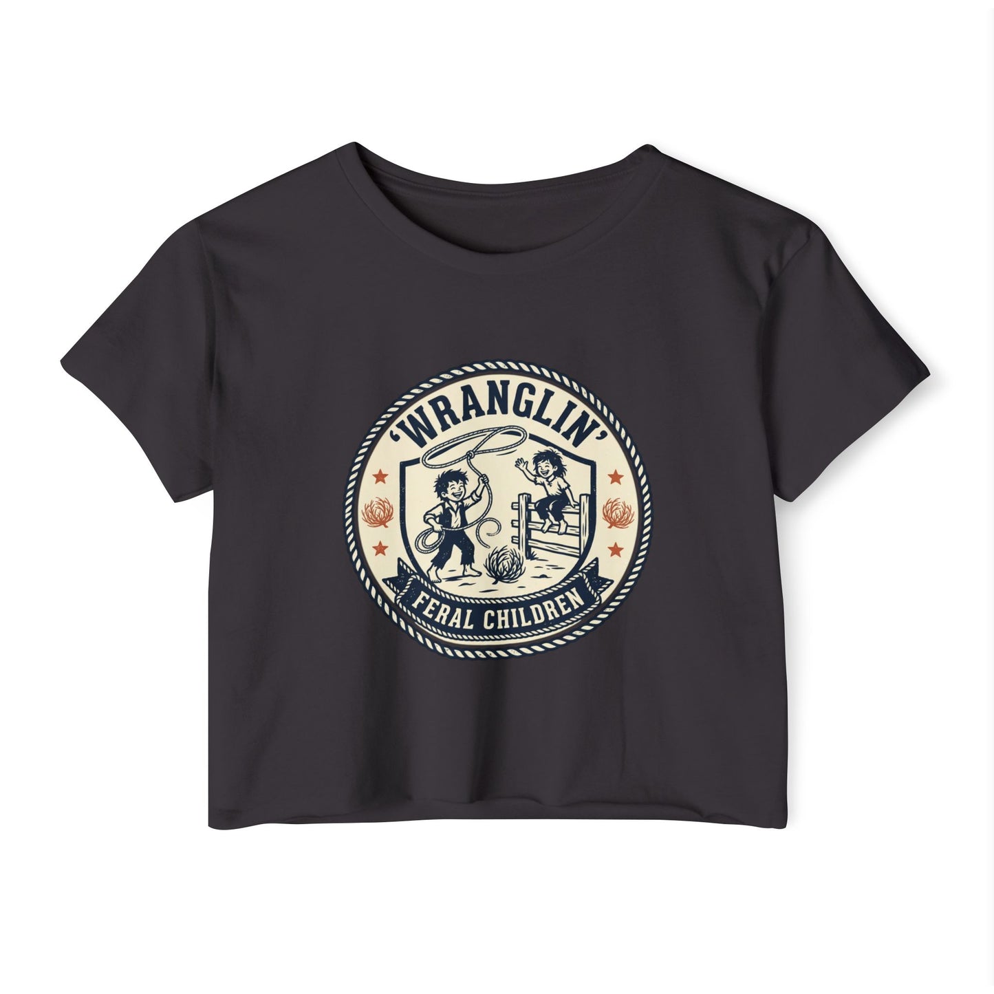 Wranglin' Feral Children Crop Top — Vintage Western Festival Tee