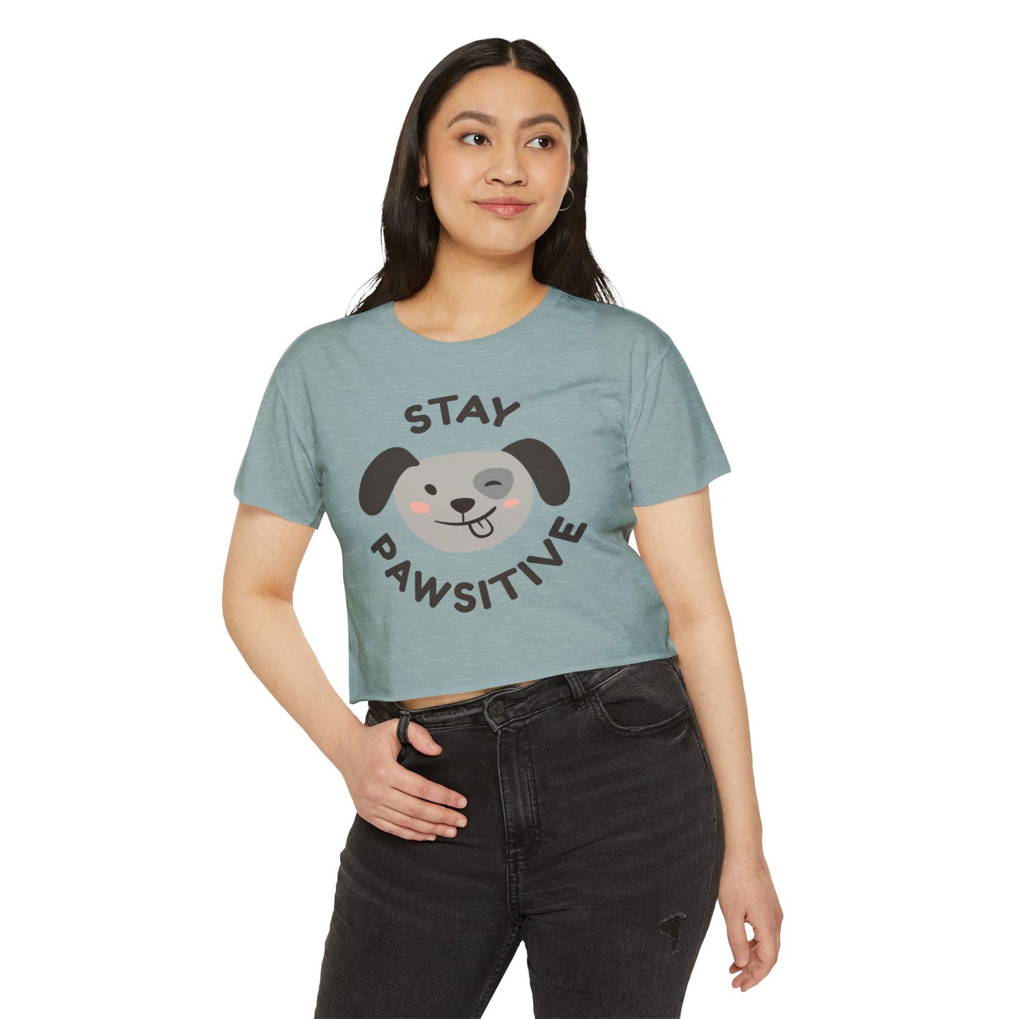 Stay Pawsitive Dog Crop Top — Women's Cute Festival Tee