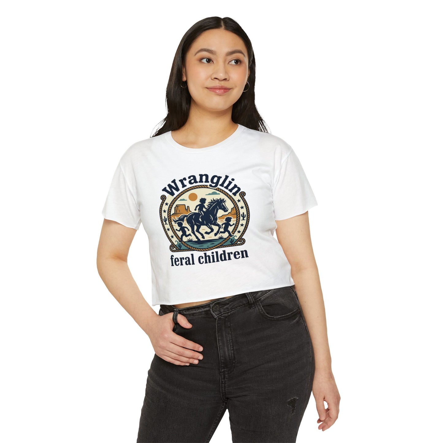 Wranglin' Feral Children Crop Top — Western Cowboy Festival Tee