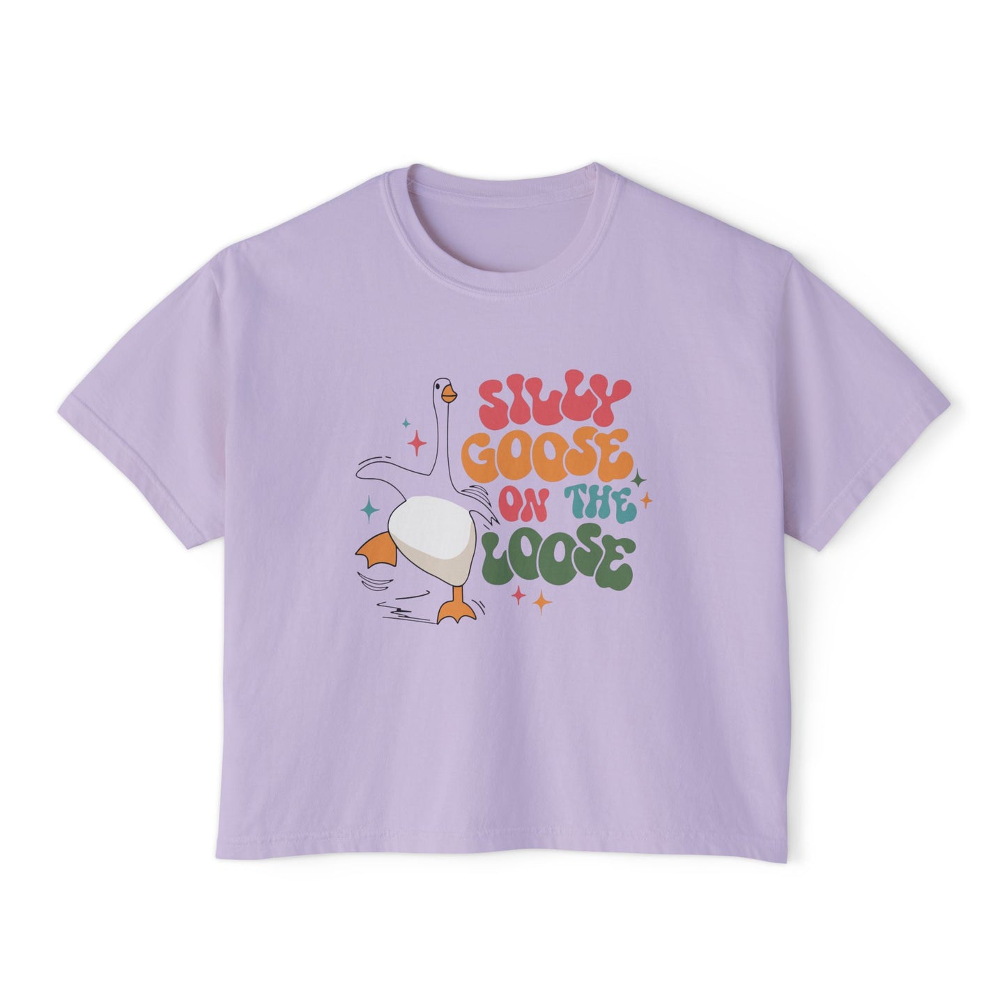 Silly Goose On The Loose boxy tee | Retro duck illustration, playful typography