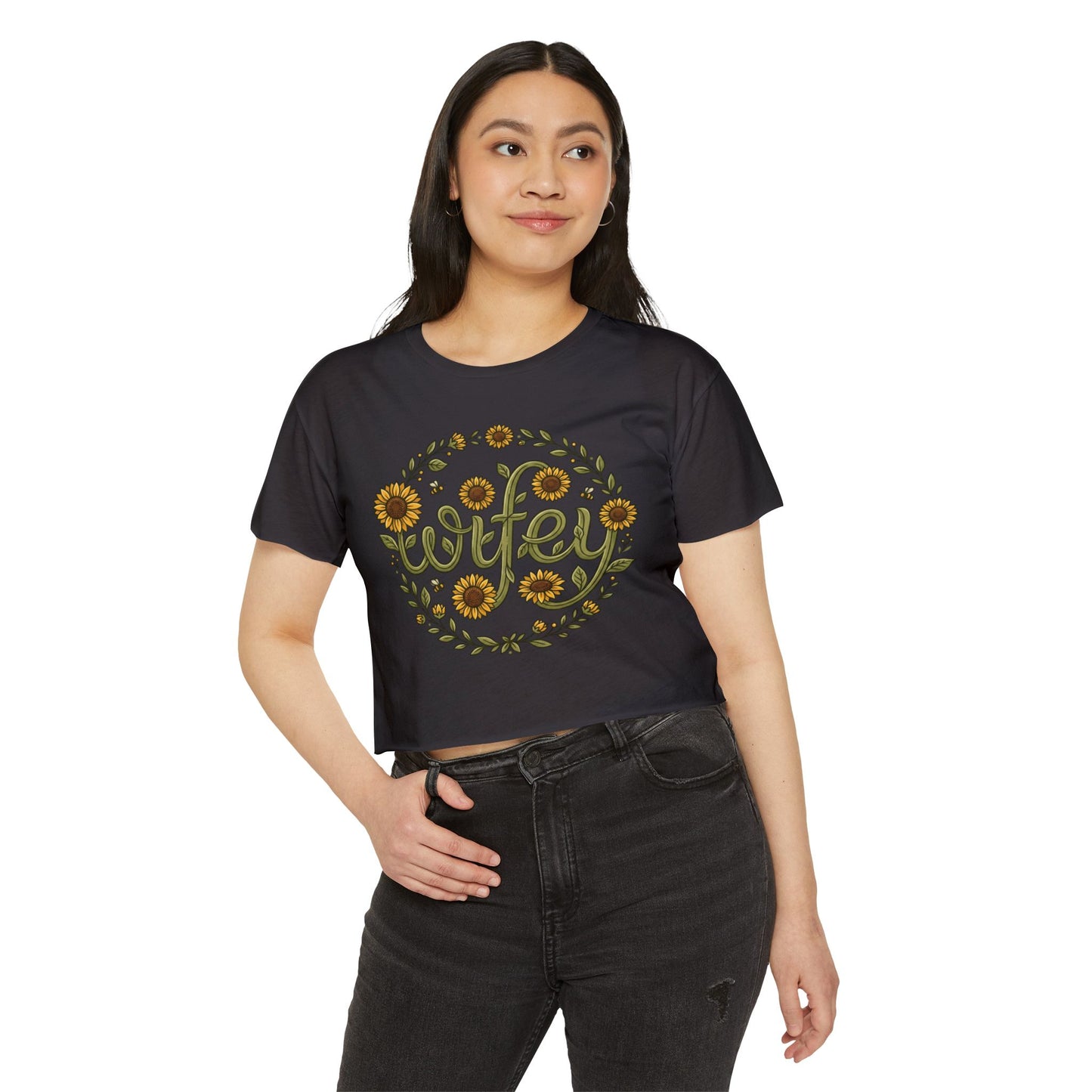 Wifey Sunflower Crop Top — Floral Bridal Festival Tee