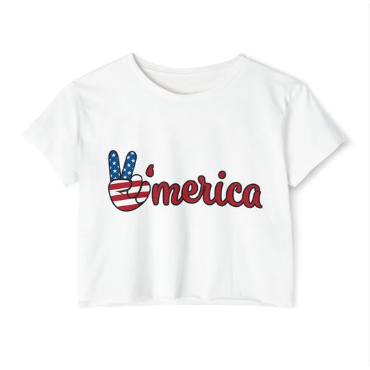 'Merica Peace Sign Crop Top — Patriotic USA Festival Shirt