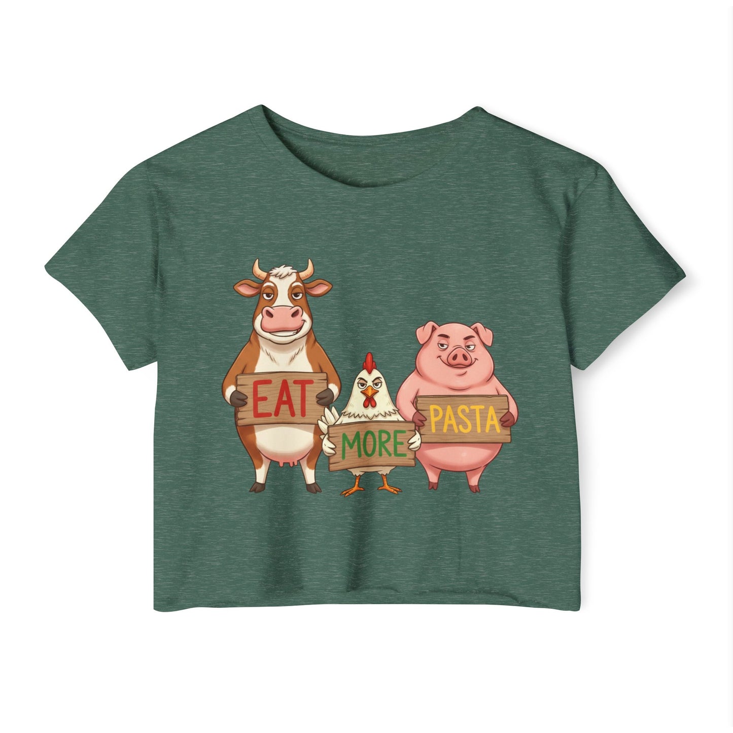 Eat More Pasta cow chicken pig design Crop Top | farm animal illustration, funny