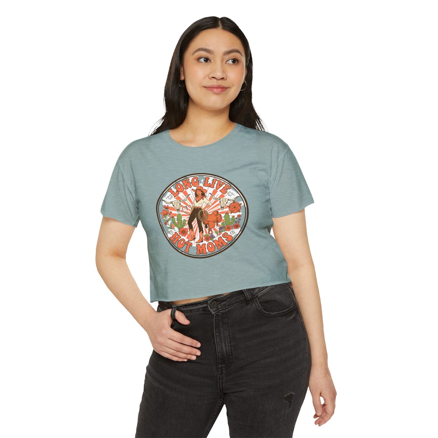Long Live Hot Moms Crop Top | Retro Floral Pinup Mom Design, mom tee