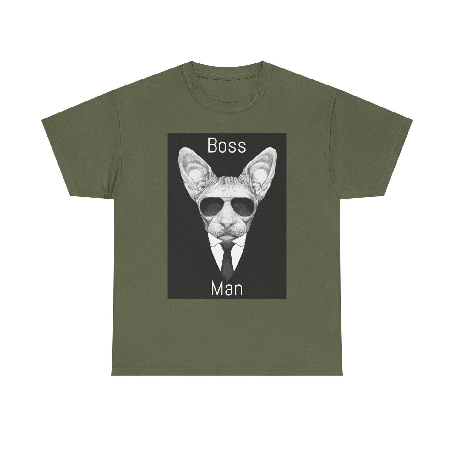 Cool Boss Man Cat Unisex Heavy Cotton Tee