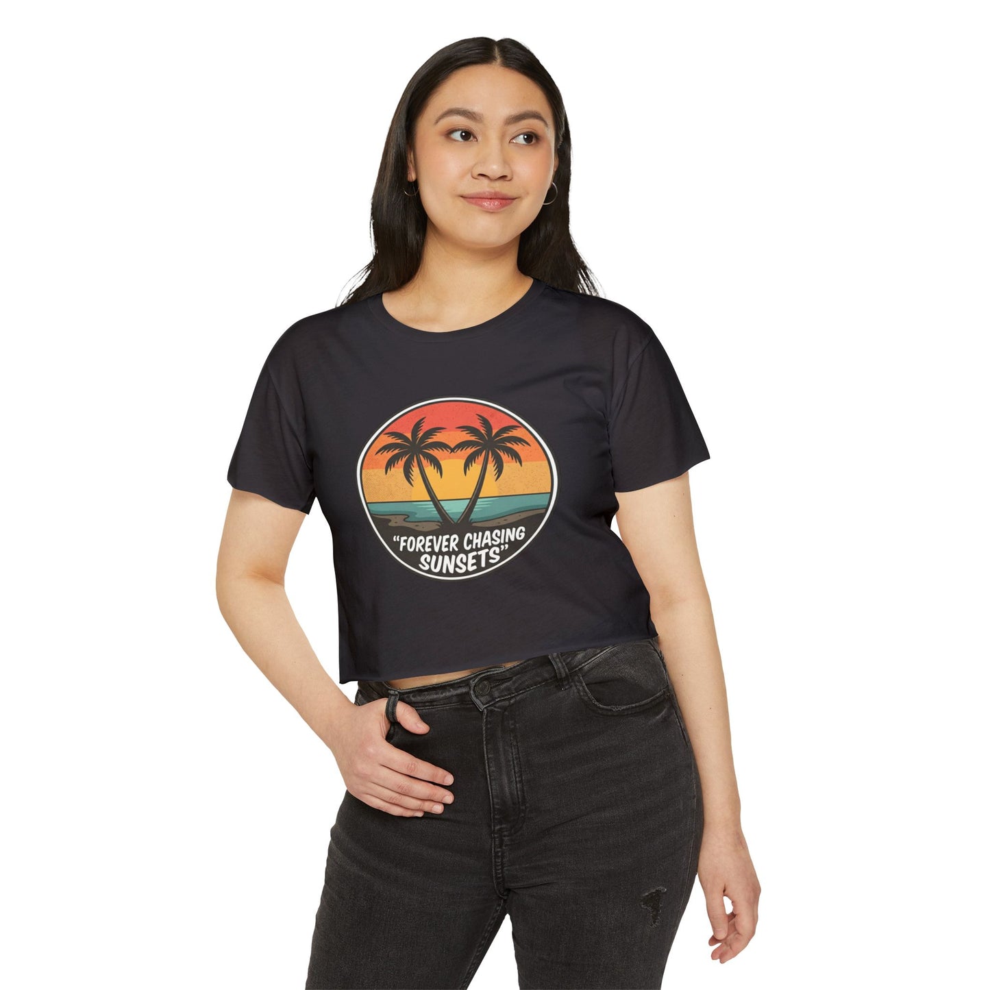Forever Chasing Sunsets Crop Top - Vintage Palm Beach Festival Tee