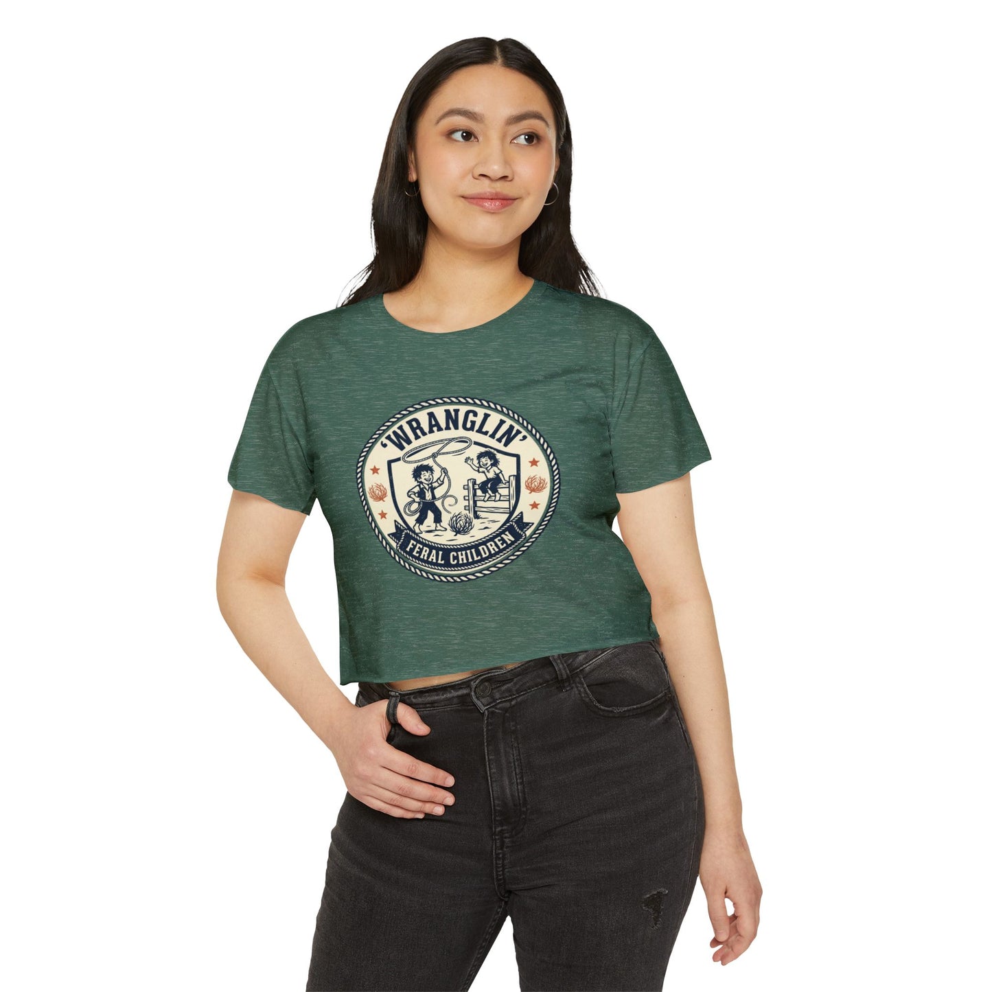 Wranglin' Feral Children Crop Top — Vintage Western Festival Tee