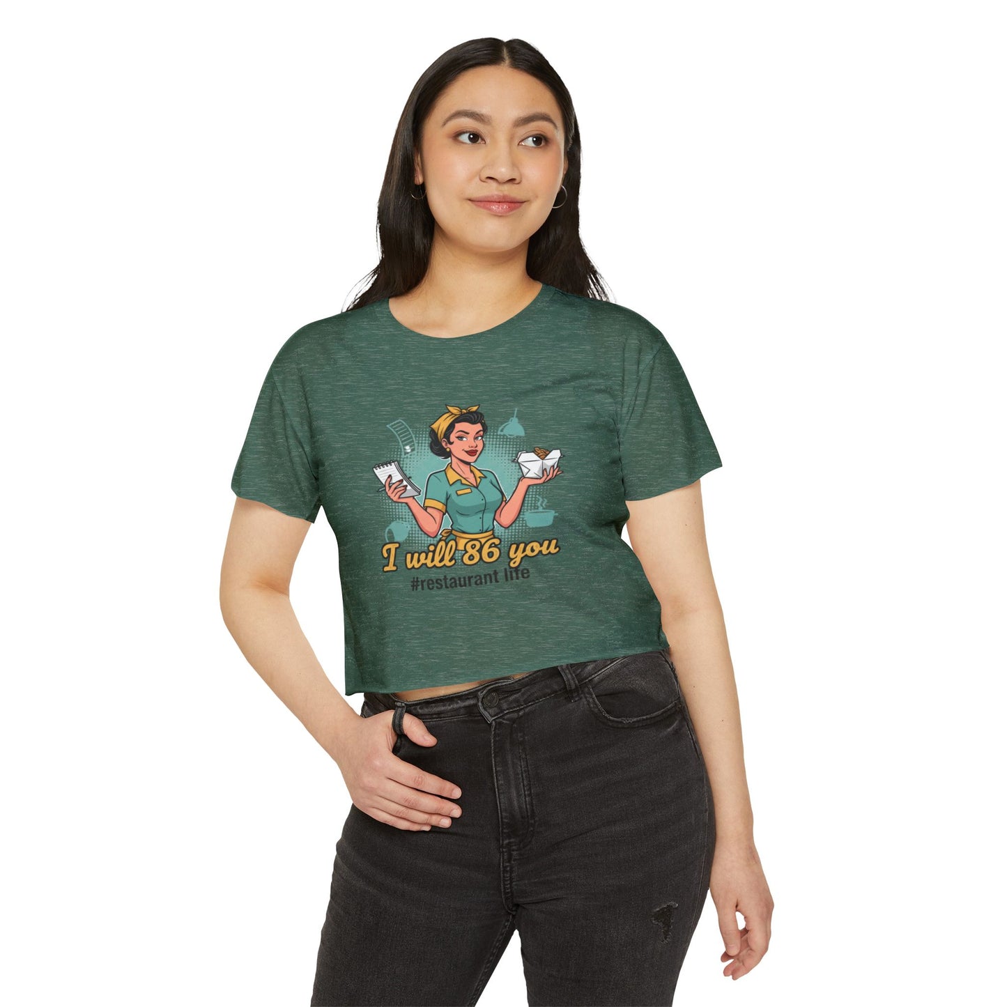 I Will 86 You waitress illustration Crop Top | restaurant life, server humor