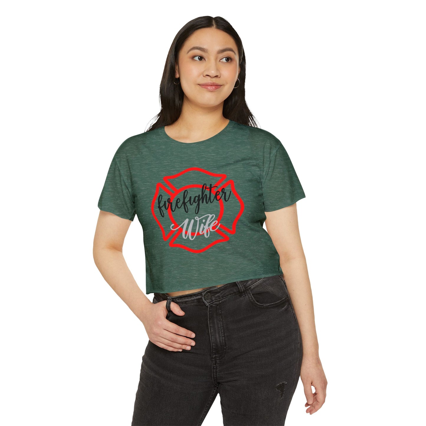 Firefighter Wife Crop Top — Women’s Festival Tee with Maltese Cross Design
