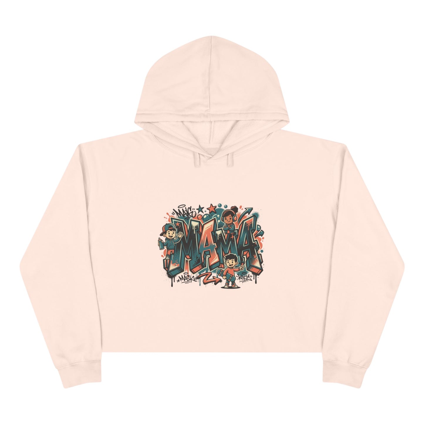 Graffiti Mural Cartoon Characters Crop Hoodie | Urban Street Art, Colorful Lettering