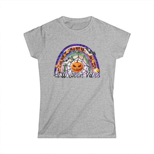 Halloween Vibes Softstyle Tee, Women's Halloween Shirt, Seasonal T-Shirt, Fall Fashion Top, Spooky Graphic Tee, Casual Halloween Wear