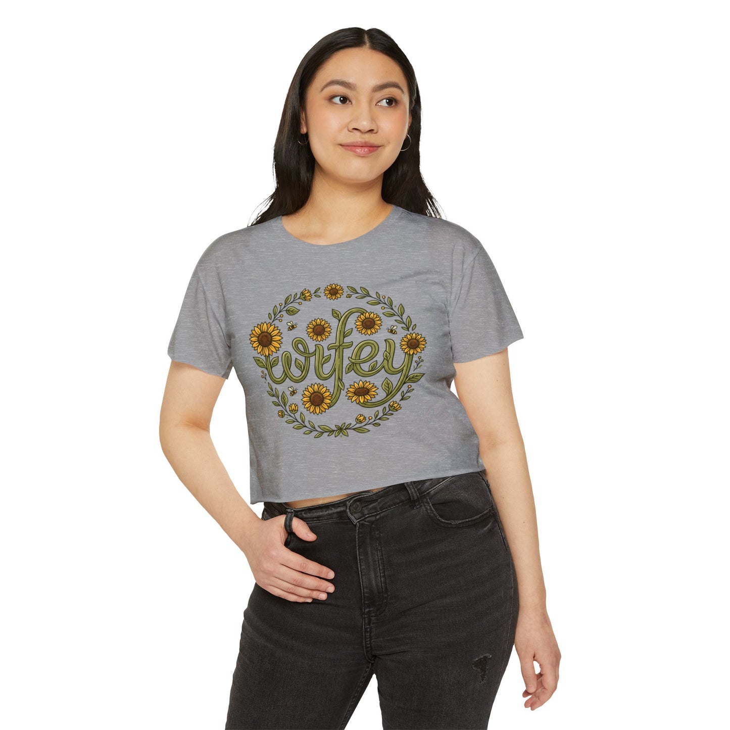 Wifey Sunflower Crop Top — Floral Bridal Festival Tee