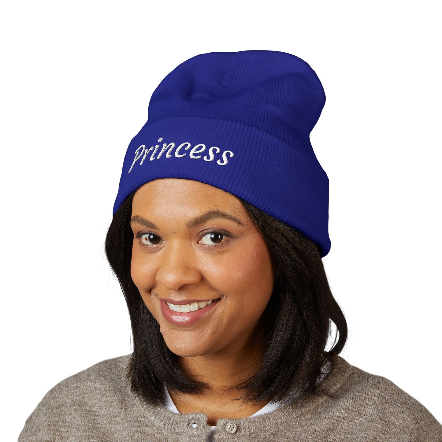 Princess embroidered beanie, cuffed hat, knit winter cap