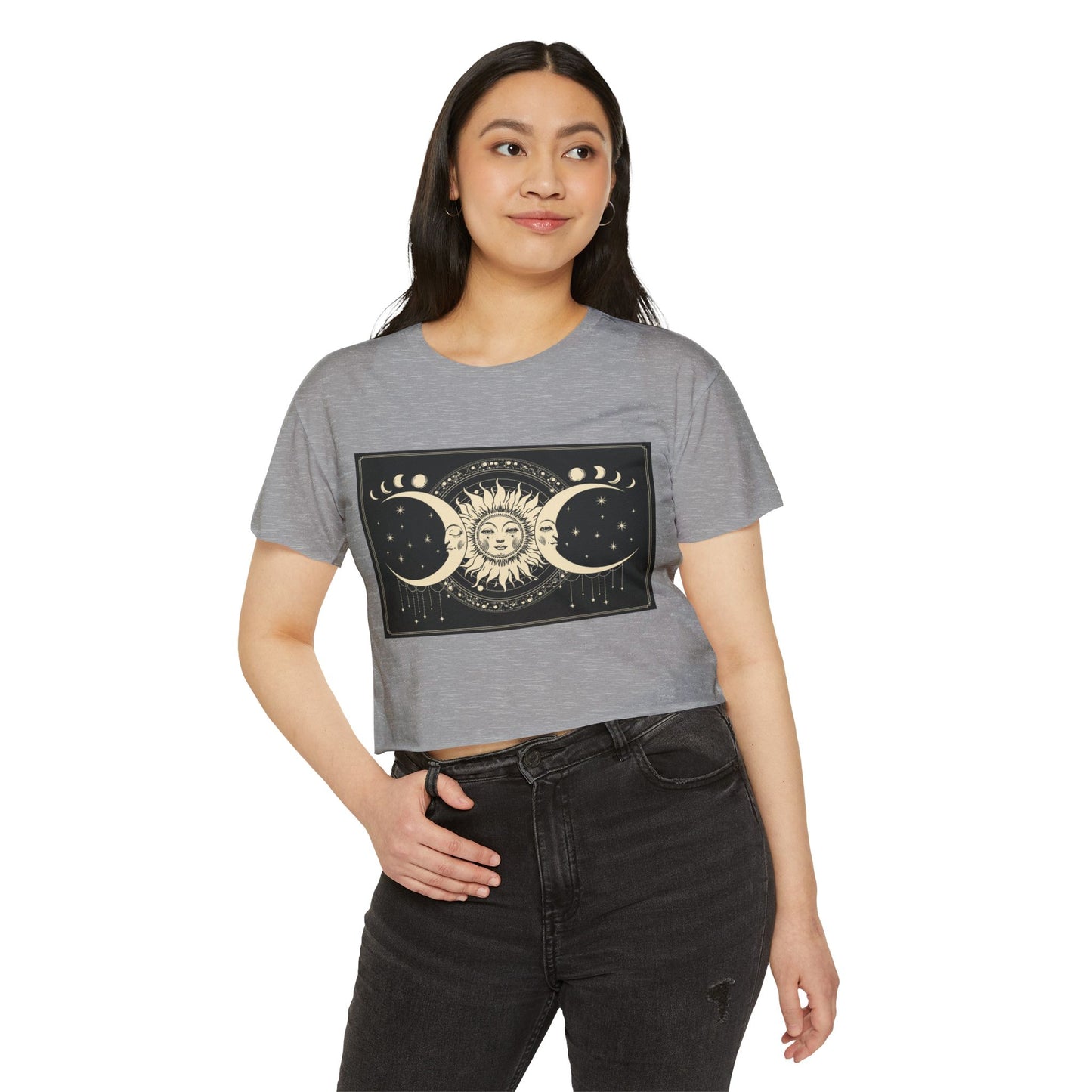 Celestial Sun & Moon Crop Top — Boho Festival Women's Tee
