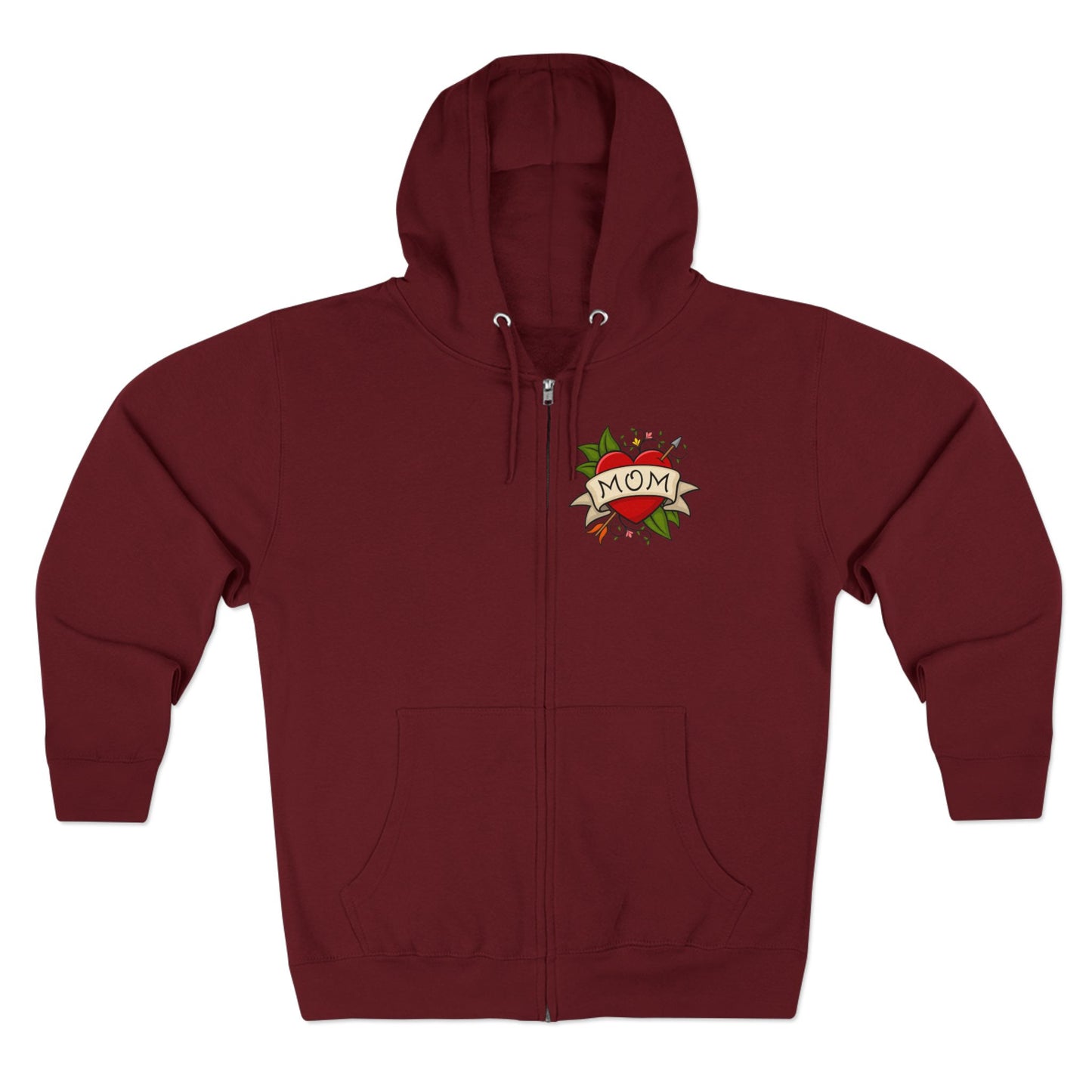 Mom Heart Tattoo Zip Hoodie | Retro Traditional Mom Tattoo Design