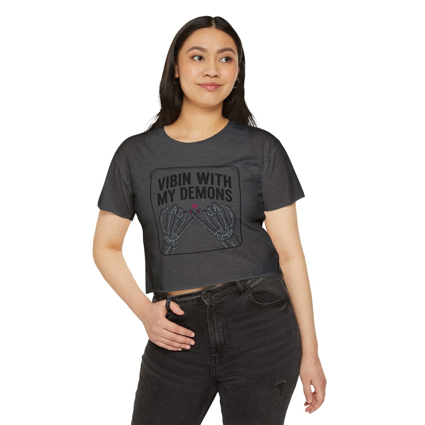 Vibin With My Demons Skeleton Hands Crop Top | Festival Halloween Tee