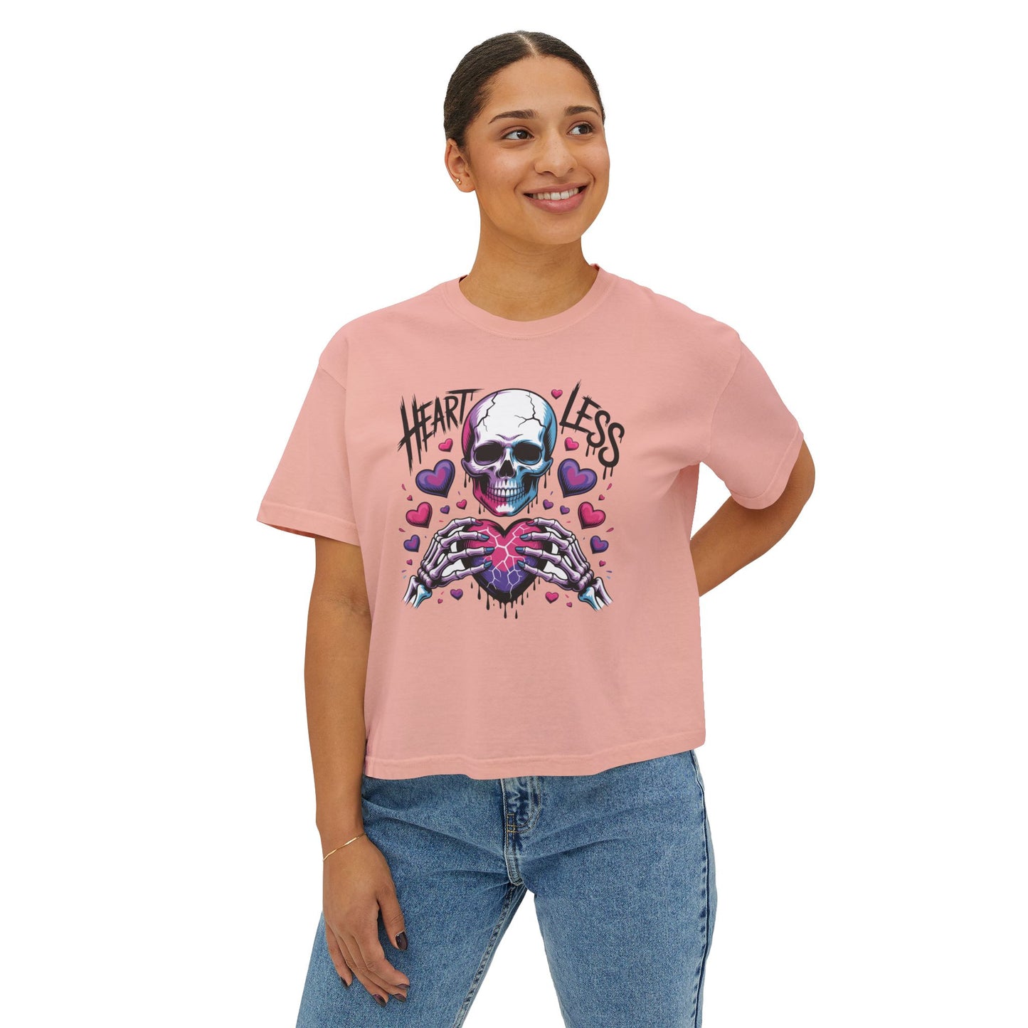 Heartless Skull Holding Heart T‑Shirt | Gothic Skull Tee, Pink Hearts Graphic