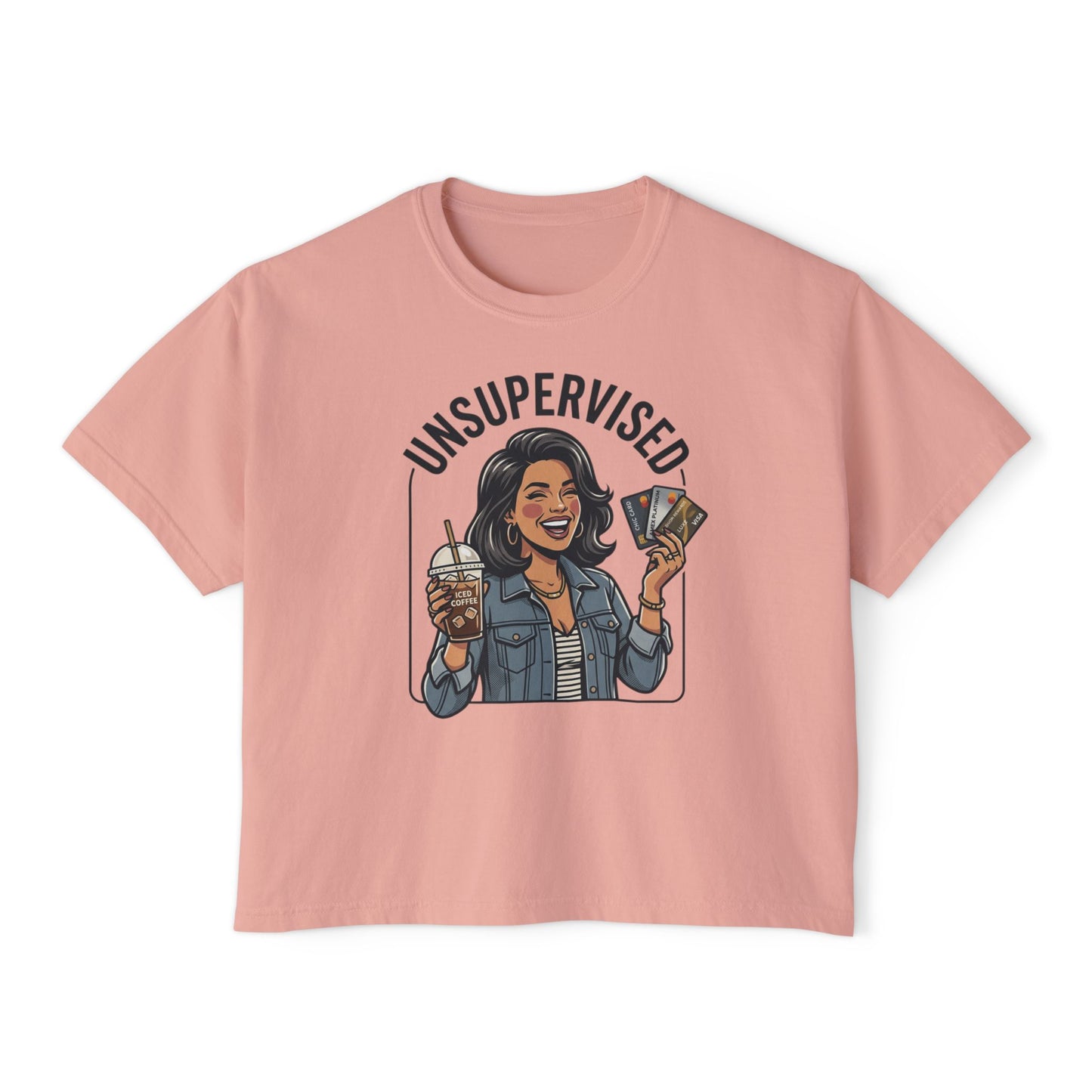 Unsupervised Women's Boxy Tee — Funny Graphic Coffee & Cards Design