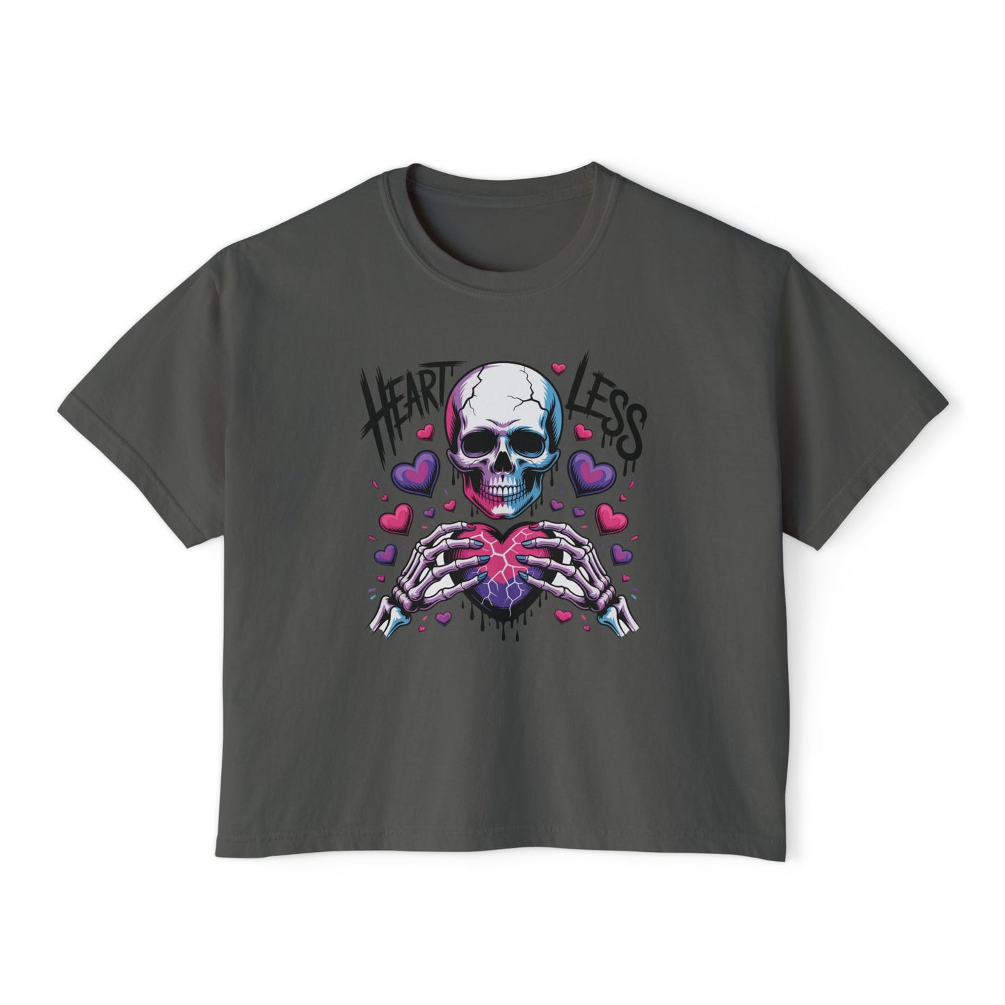 Heartless Skull Holding Heart T‑Shirt | Gothic Skull Tee, Pink Hearts Graphic