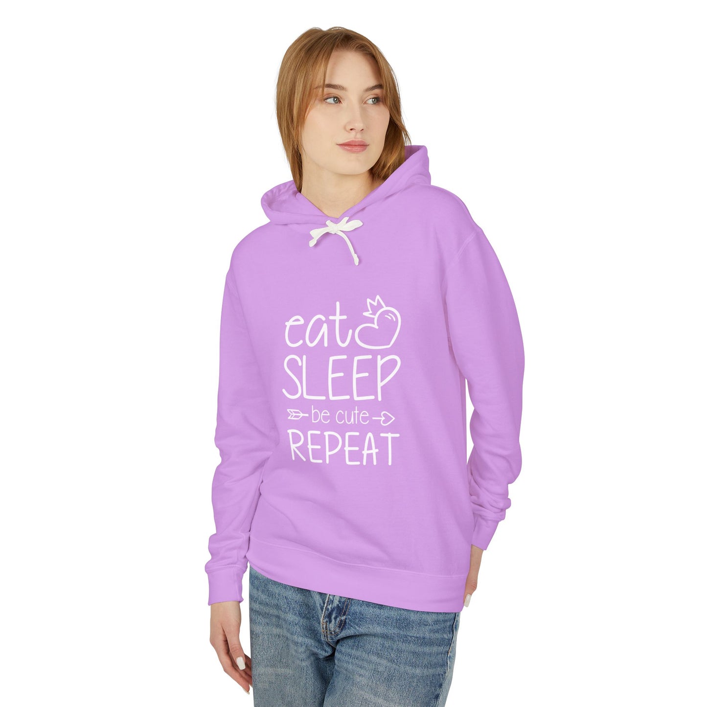 Eat Sleep Be Cute Repeat Unisex Lightweight Hooded Sweatshirt