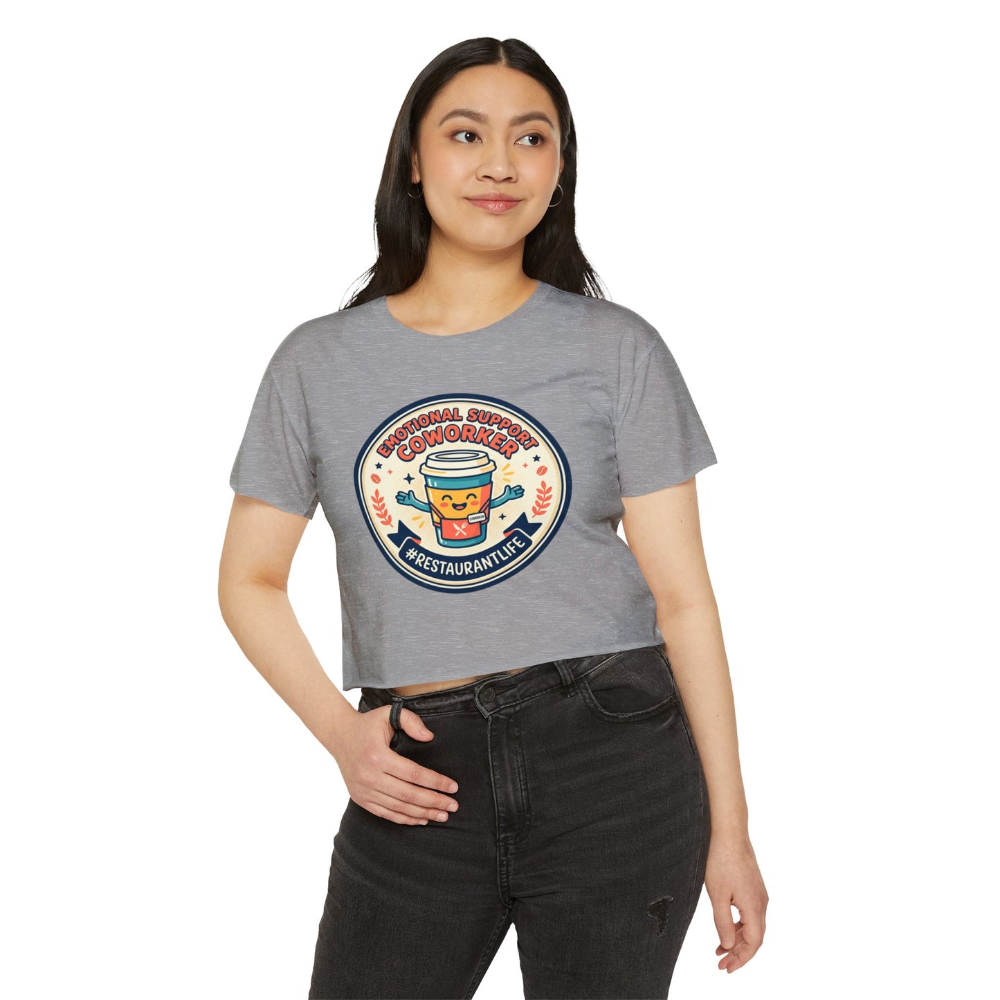 Restaurant Life Crop Top — Emotional Support Coworker Coffee Badge