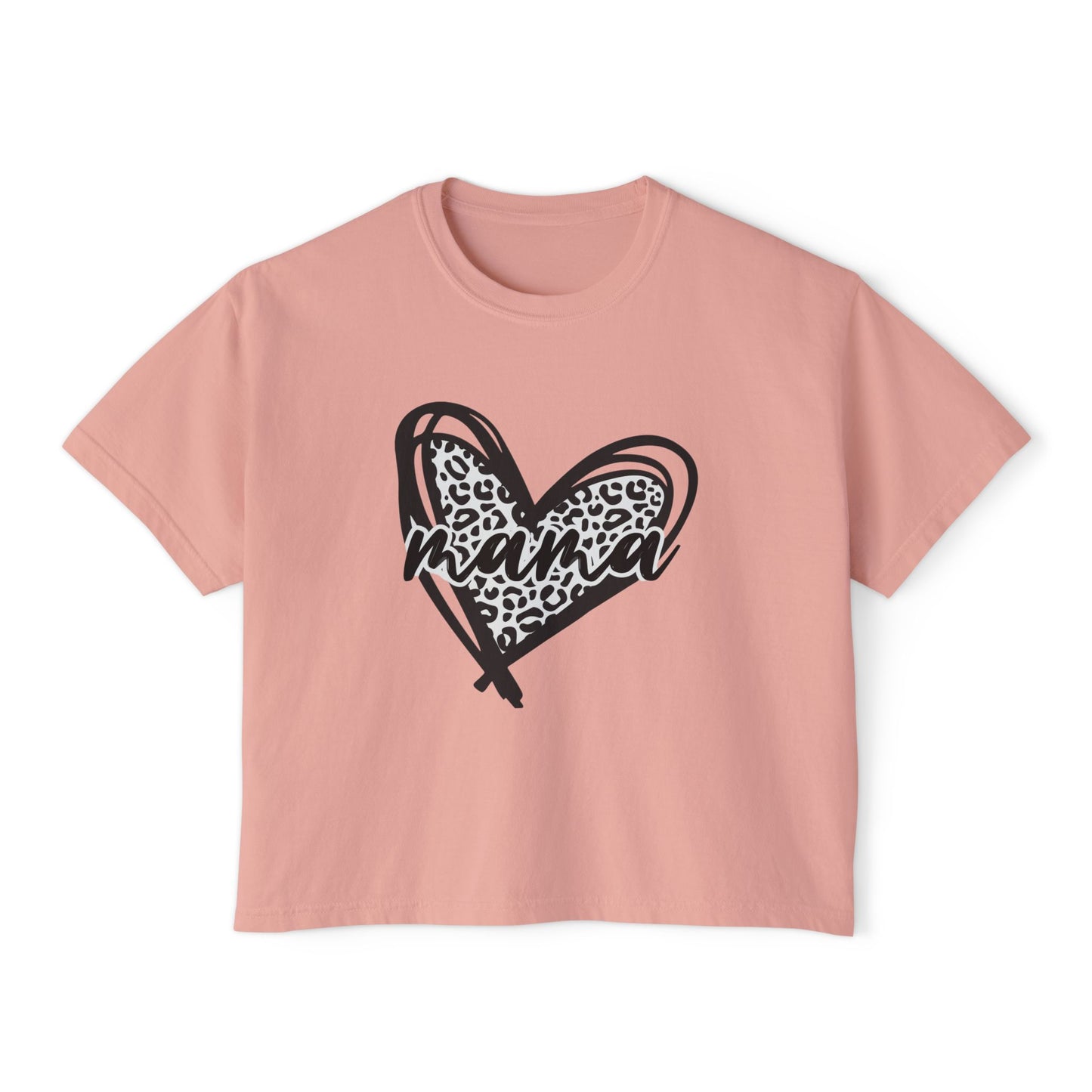 Mama Leopard Heart Boxy Tee — Cute Mother's Day Casual Top