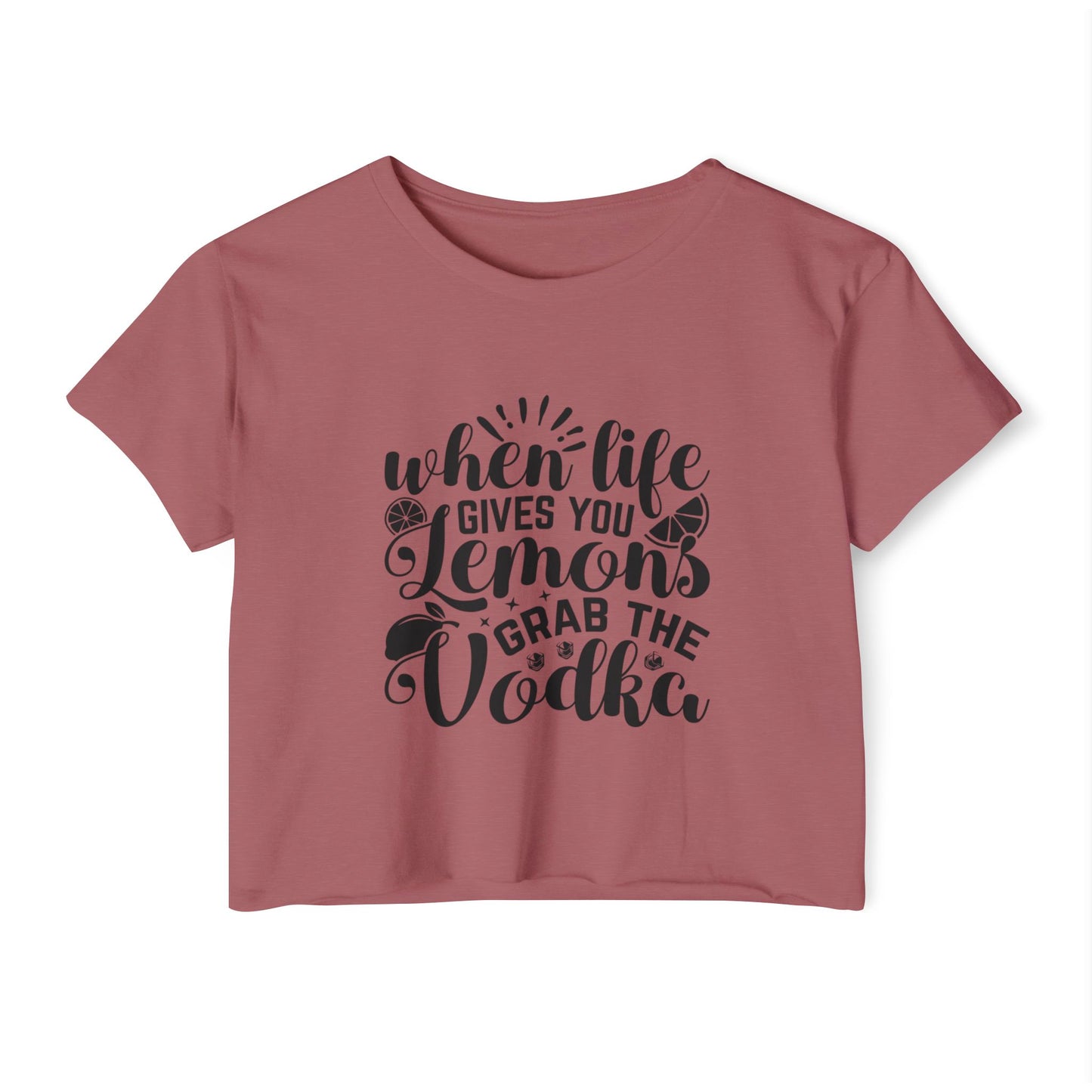 Crop Top — "When Life Gives You Lemons, Grab the Vodka" Graphic Festival Tee