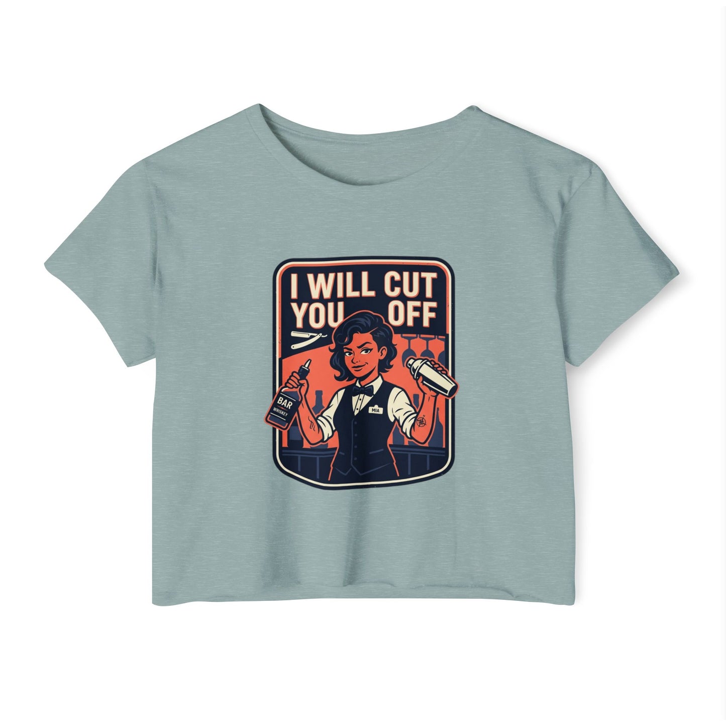 Women's Crop Top — 'I Will Cut You Off' Barber Shop Graphic