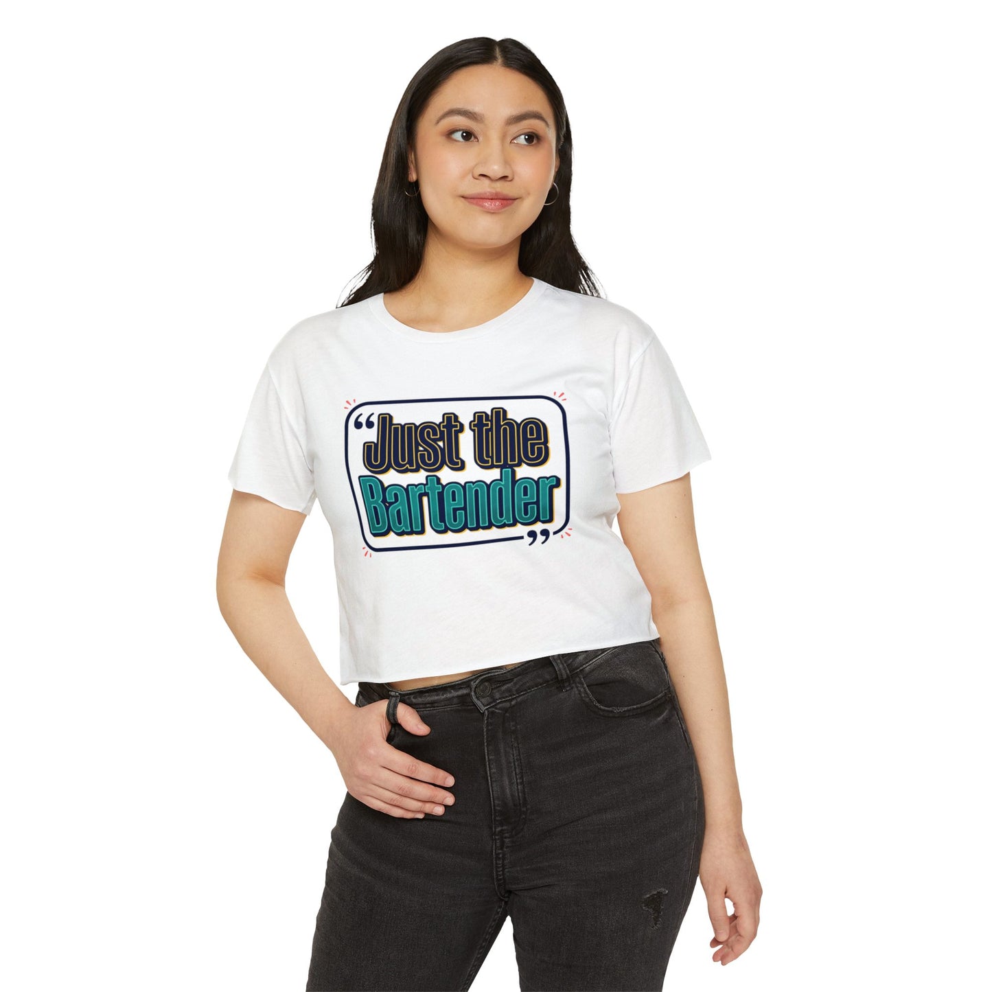 Crop Top — "Just the Bartender" Retro Graphic Festival Tee