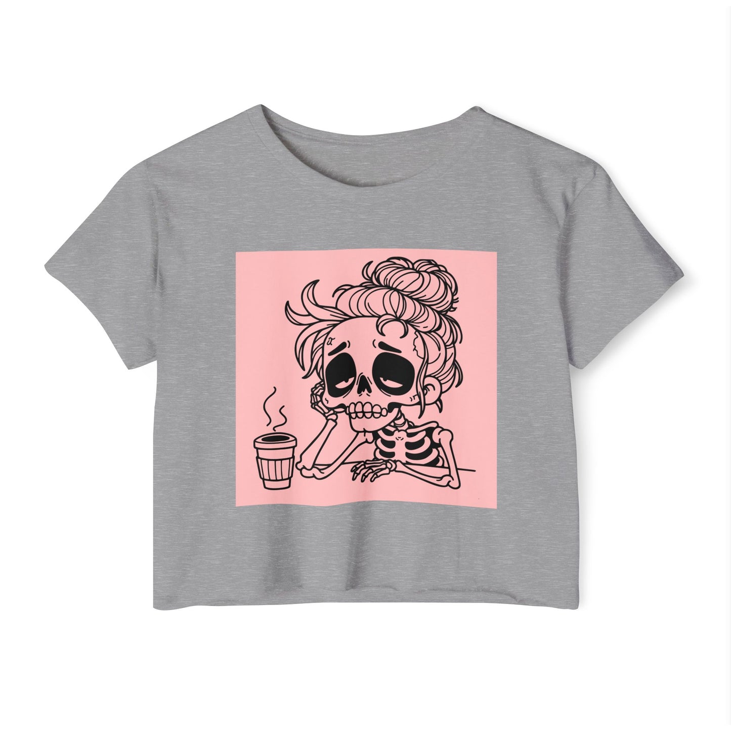 Women’s Crop Top — Pink Skull Girl Coffee Graphic
