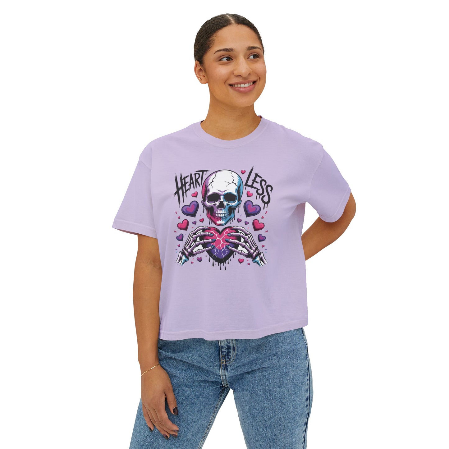 Heartless Skull Holding Heart T‑Shirt | Gothic Skull Tee, Pink Hearts Graphic